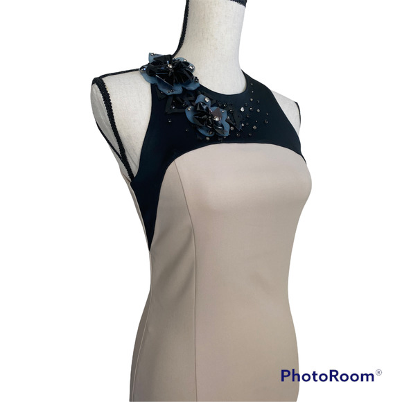 AMEN Beige and Black Embellished Fitted Dress - Picture 14 of 15